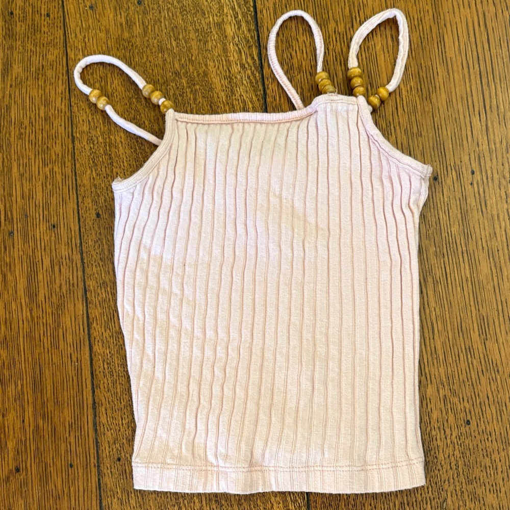 Zara Light Pink Ribbed Top with Beaded Accents